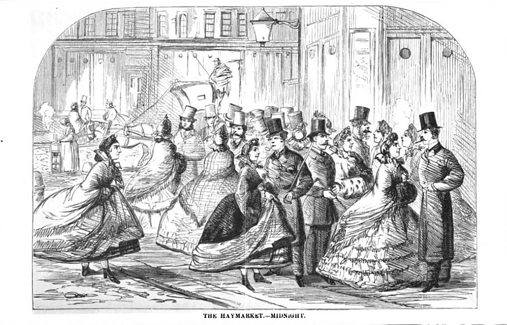 Image: Prostitutes offer their services in the Haymarket, engraving by an unnamed artist. From London Labour and the London Poor: Volume Four by Henry Mayhew.