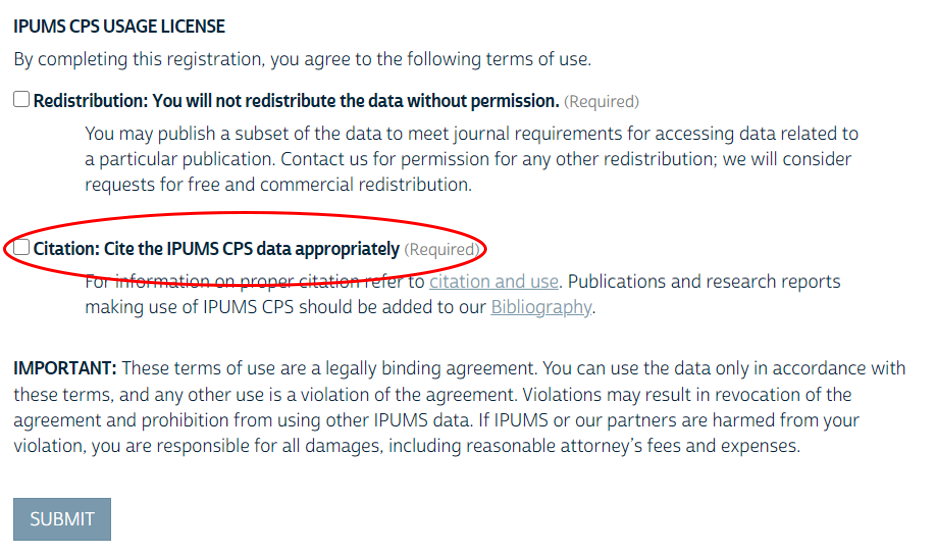 Screenshot of citation agreement