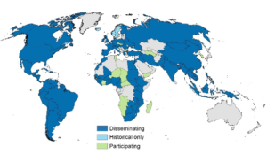 Map depicting where IPUMSI has data