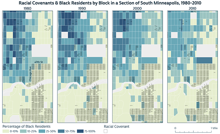 Racial Covenants & Black Residents by Block in a Section of South Minneapolis, 1980 - 2010