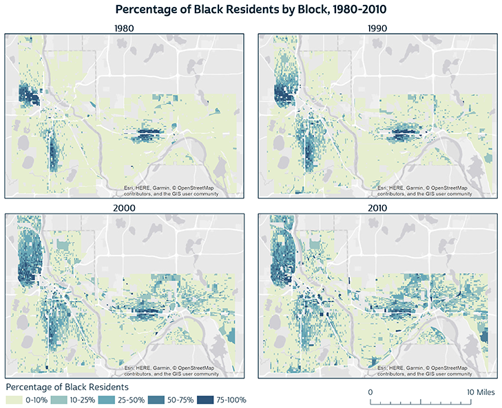 Percentage of Black Resident by Block, 1980 - 2010 