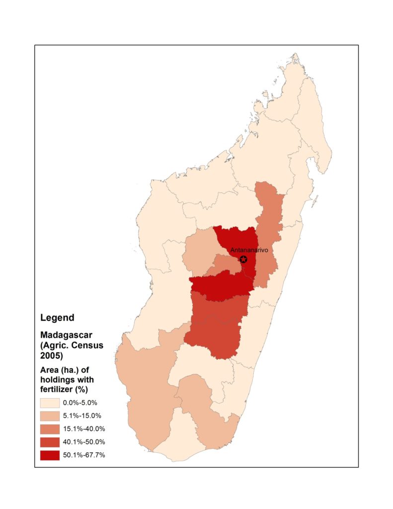 Map of Madagascar with area of holdings with fertilizer