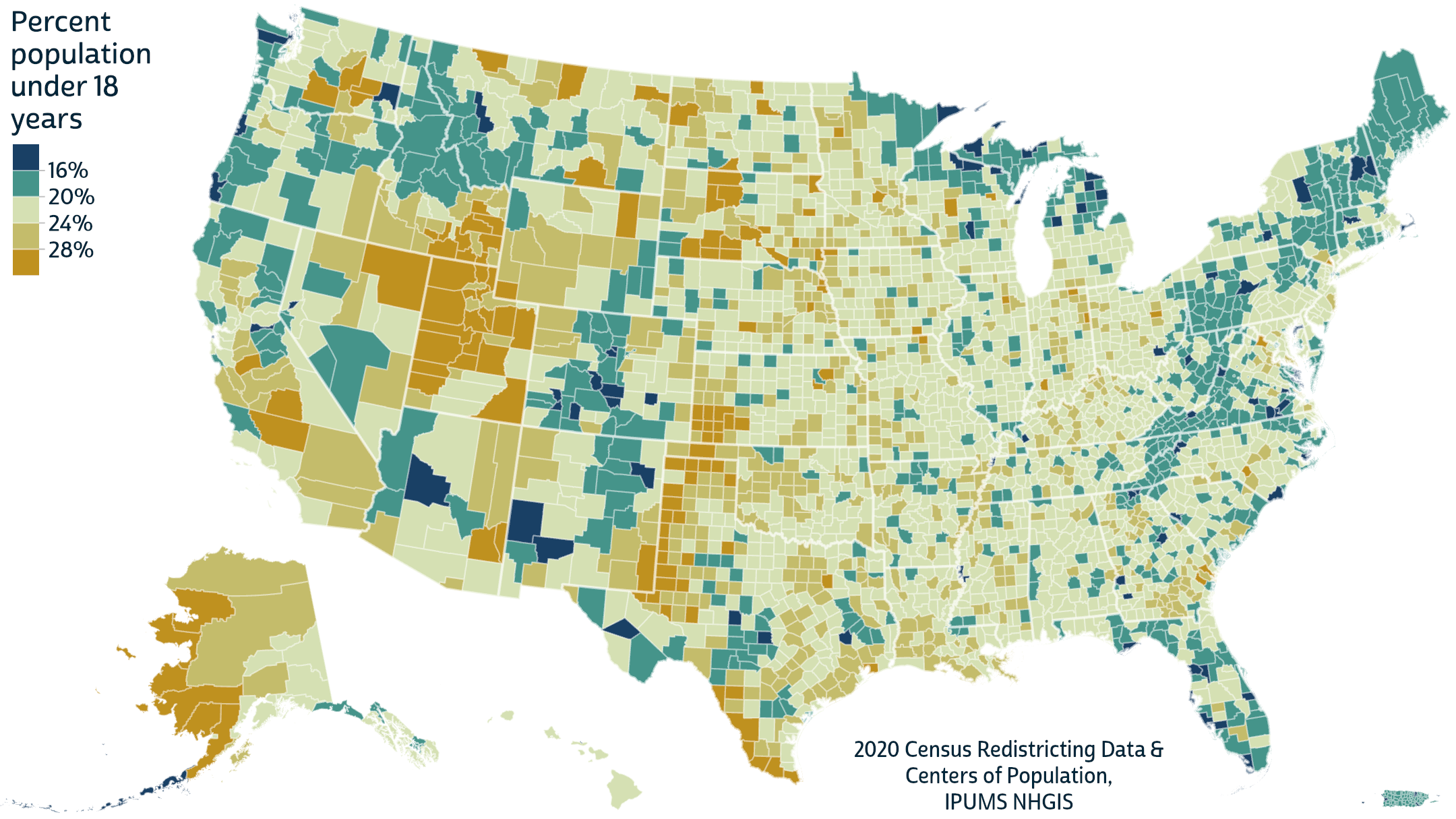 Better Maps With Census Centers Of Population Use It For Good   01 Nhgis 2020 Pct Under18 Choropleth 