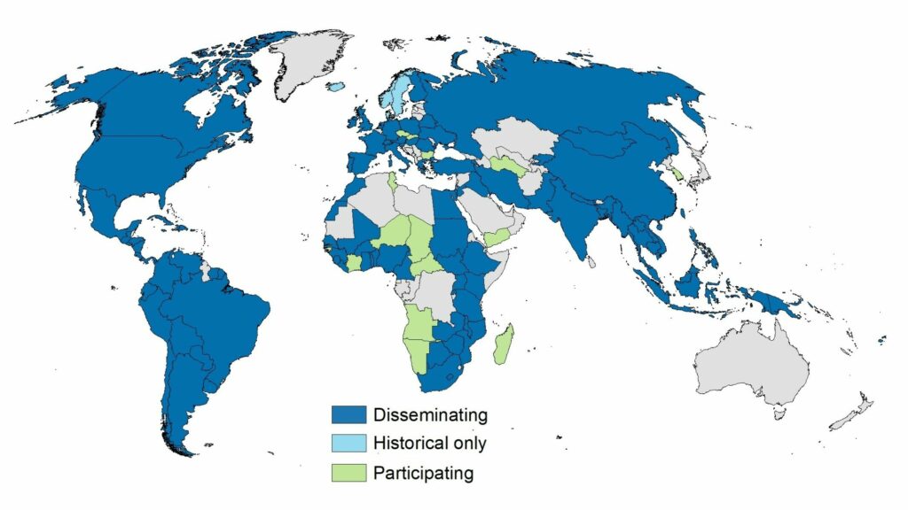 Map of countries that have data provided by National Census offices, partners in the census integration and dissemination project