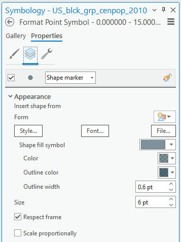 Format Point Symbol pane with properties menu opened and the layers menu open