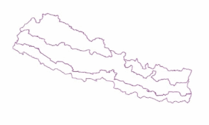 Map of Nepal with different sub-national boundaries. Shows the spatially harmonized boundaries from IPUMS DHS, consisting of four larger areas that approximately correspond to ecological zones.