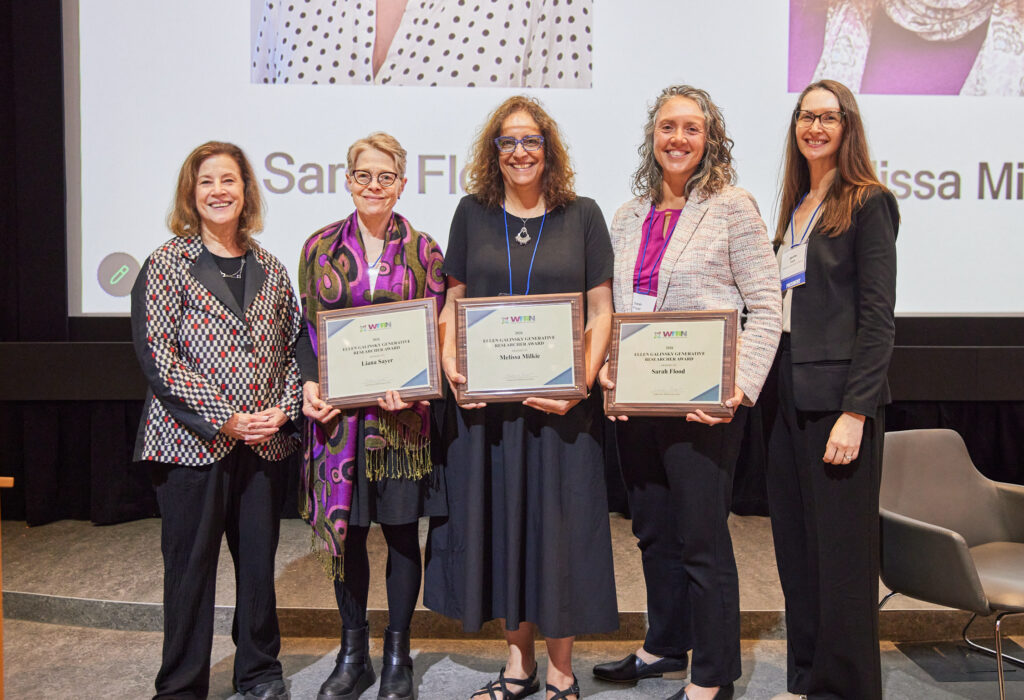 Drs. Sarah Flood, Liana Sayer, and Melissa Milkie presented with the Ellen Galinsky Generative Researcher Award